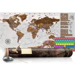 Carte du monde à gratter gris avec tube de transport motif marron 100x50 cm CAG110025
