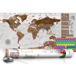 Carte du monde à gratter gris avec tube de transport motif villes 100x50 cm CAG110023