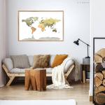 Affiches marron imprimé carte du monde modernes 