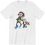 Cartoon Color Big Ben Walking with Cat Tshirt for Men Gaston Lagaffe Clothing T Shirt White XXL