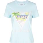 T-shirts à imprimés Casablanca bleues claires en jersey bio éco-responsable à manches courtes à col rond pour femme 