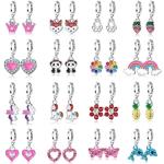 Boucles d'oreilles pendantes roses à motif papillons en lot de 16 look fashion pour femme 