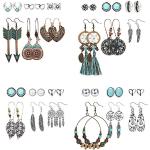 Boucles d'oreilles pendantes à perles à motif mandala en lot de 24 style bohème pour femme 