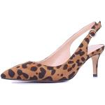 Escarpins à brides marron à effet léopard en caoutchouc à kitten heel Pointure 40 avec un talon entre 5 et 7cm classiques pour femme 