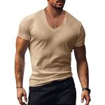 T-shirts col V vert anis en microfibre respirants à manches courtes à col en V Taille L plus size look casual pour homme 