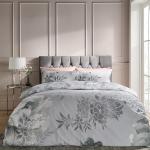 Linge de lit Catherine Lansfield gris argenté à fleurs 135x200 cm look asiatique 