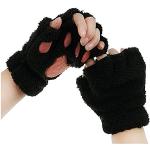 Cat's Claw Gloves Plush Half-finger Bear's Paw Fingerless Gloves Cute Women's Thick Fleece Halter Gloves (Black, Free size)