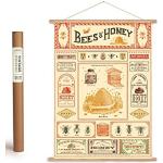 Cavallini Ensemble d'affiches vintage avec cadre en bois et ficelle de suspension Motif abeilles et miel