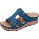 Sandales bleues en cuir en cuir à bouts ouverts Pointure 37 look fashion pour femme 
