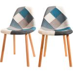 Chaises design bleues patchwork en tissu en lot de 2 scandinaves 