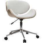 Chaise de bureau à roulettes design blanc, bois clair et acier chromé WALNUT