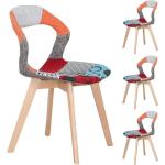 Chaises en bois multicolores patchwork en hêtre à motif poule en lot de 4 modernes 