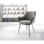 Chaise-de-salle-à-manger Keila-Flex avec accoudoir velours gris 4-pieds conique acier inoxydable