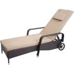 Chaise longue relaxation transat de jardin bain de soleil poly rotin marron housse beige 04_0004241