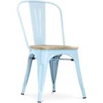 Chaises en bois bleus clairs en métal industrielles 