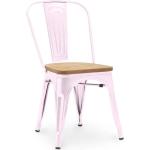 Chaises en bois rose pastel en métal industrielles 