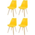 Chaises en plastique jaune moutarde en cuir synthétique en lot de 4 scandinaves 