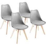Chaises de salle à manger marron en cuir synthétique avec coussins en lot de 4 scandinaves 