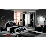 Chambre complète 160x200 Noir/Argent - CLOTILDE n°1 - Lit classique - Bois - 2 personnes