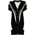Robes en maille de créateur Chanel noires à rayures seconde main à manches courtes à col en V Tailles uniques pour femme 