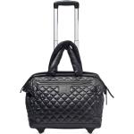 Valises de créateur Chanel noires en cuir seconde main avec poignée télescopique pour femme 