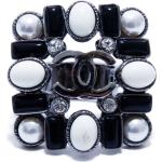 Bagues de créateur Chanel noires en cristal en argent seconde main pour femme 