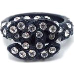 Bagues de créateur Chanel noires en métal à strass en argent seconde main pour femme 