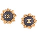 Boucles d'oreilles à clip de créateur Chanel en cuir seconde main pour femme 