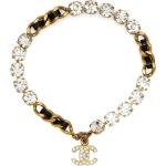 Bracelets en or de créateur Chanel en cuir verni à strass seconde main pour femme en promo 