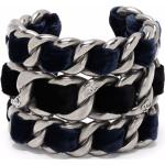 Bracelets manchette de créateur Chanel argentés en velours seconde main pour femme 