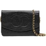 Portefeuilles de créateur Chanel noirs en cuir zippés seconde main pour femme 