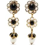 Boucles d'oreilles pendantes de créateur Chanel noires en métal seconde main look vintage pour femme 