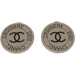 Boucles d'oreilles de créateur Chanel grises en métal en argent seconde main look vintage pour femme 