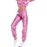 Pantalons taille haute roses en cuir synthétique Taille L look Hip Hop pour femme en promo 