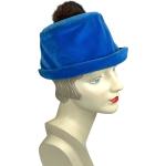 Chapeau En Velours Bleu Des Années 1960 Avec Pompon Vison Taille 21