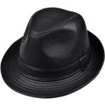 Chapeaux Fedora d'automne noirs en cuir Pays 59 cm look fashion pour homme 