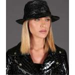 Chapeaux Fedora D'arienzo noirs en cuir d'agneau à motif New York 59 cm Taille L pour femme 