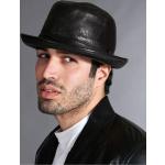 Chapeaux Fedora D'arienzo noirs en cuir d'agneau à motif New York 59 cm Taille L pour femme 