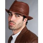 Chapeaux Fedora D'arienzo marron en cuir d'agneau 57 cm Taille M look vintage pour homme 