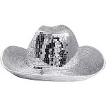 Chapeaux de cowboy en cuir pour femme - Chapeau de cowboy réfléchissant pour fête de bal de fin d'année, chapeau de cowboy de plage, Argenté., Taille unique