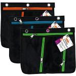 Charles Leonard 3 Pocket Pencil Pouch, Expanding to 1", 11" W x 9.5" H x 1" D - Assorted Colors, Pack of 3