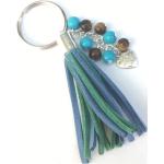 Porte-clés turquoise en argent à perles à motif voitures en cuir 