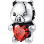 Charms en argent pour la Saint-Valentin rouges en argent à perles à motif ours look fashion pour enfant 