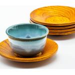 Services à thé marron clair laqués en porcelaine 