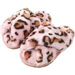 Chaussons peluche roses à effet léopard en polaire respirants Pointure 32 look fashion pour enfant 