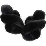 Chaussons peluche noirs en fausse fourrure à motif lapins respirants pour pieds larges Pointure 39 avec un talon entre 5 et 7cm look fashion pour femme 
