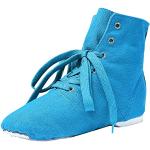 Chaussures de ballet antidérapantes à semelle souple pour enfants - Design simple - Chaussures de danse à lacets - Chaussures de loisirs respirantes - Chaussures plates confortables, bleu, 32 EU