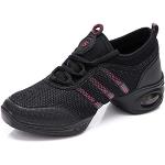 Chaussures de Jazz pour Femmes, Baskets à Lacets-Coussin Respirant Dames Semelles Divisées Chaussures de Danse de Marche Sportive, Noir + Rose, 39 EU