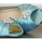 Chaussures basses de mariée bleus clairs à bouts ouverts 