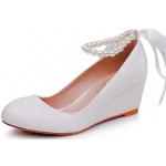 Sandales à talons blanches à perles à talons compensés à bouts ronds Pointure 36,5 classiques pour femme 